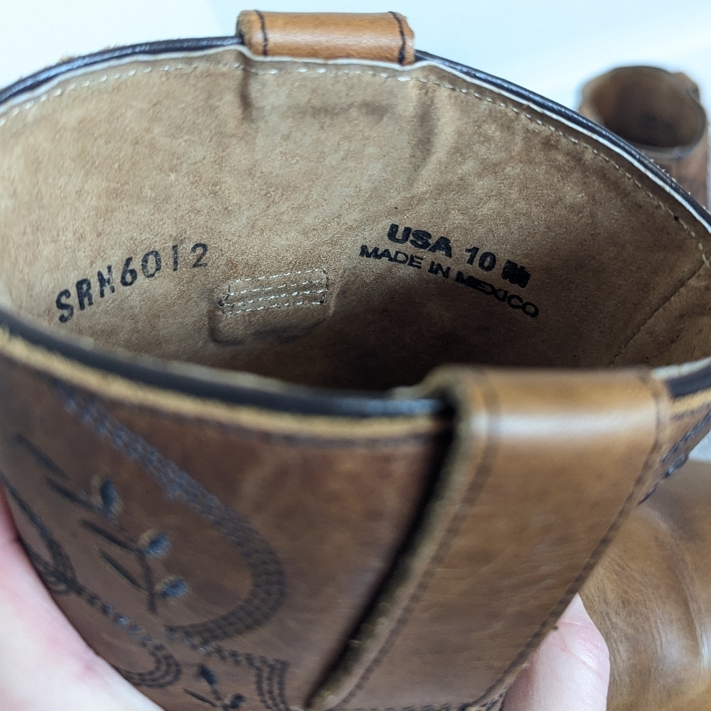 Sterling River Embroidered Brown Leather Short Western Boots sz 10 - Picture 5 of 8